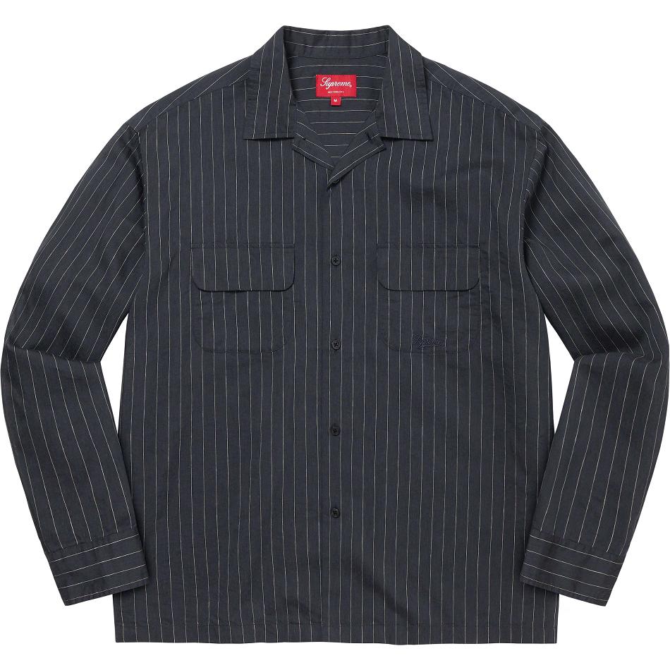 Supreme Pinstripe Linen Skjorte Marineblå | NO219NB