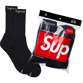 Supreme Hanes® Crew Socks (4 Pack) Sokker Svarte | NO486YU