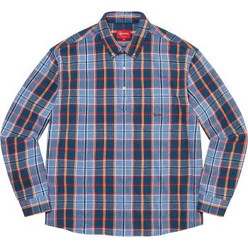 Supreme Pullover Plaid Flannel Skjorte Blå | NO211JJ