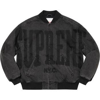 Supreme Washed Knockout Denim Varsity Jakke Svarte | NO152PQ